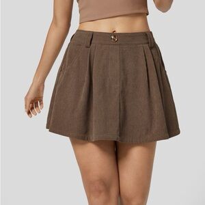 HALARA NEW Mid Rise Corduroy Flare Mini Skirt Brown XL